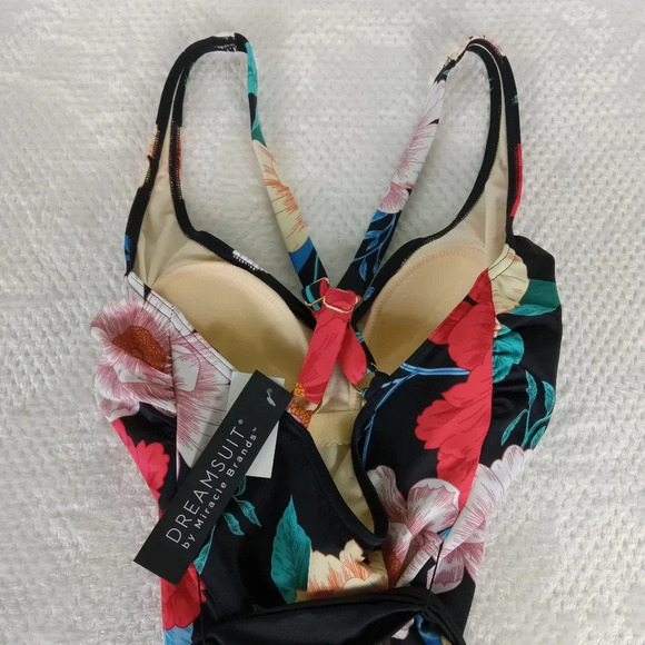 Dreamsuit Swimsuit Size 8 Black Floral Mircle Brands One Piece Slimming Control - Picture 9 of 16